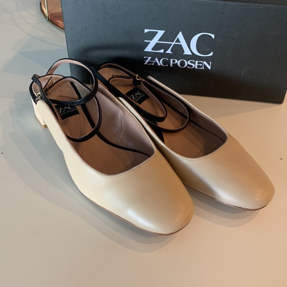 Zac Posen Voss beige and black shoes with wrap around strap on ankles-size 9 - Picture 12 of 12